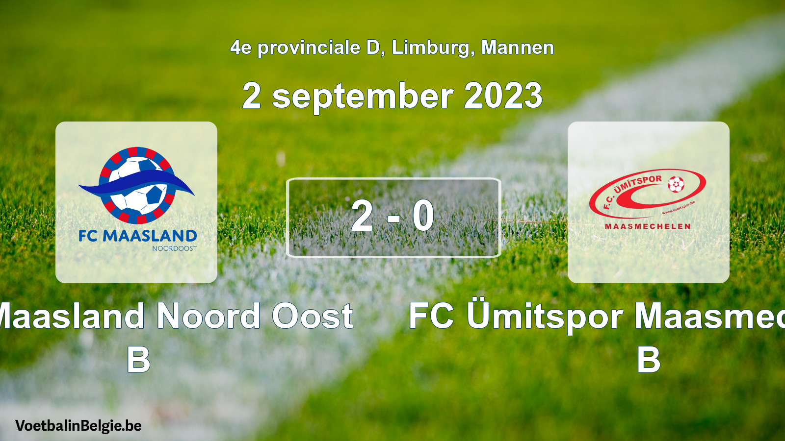 Gespeelde wedstrijd mannenvoetbal: FC Maasland Noord Oost B - FC Ümitspor Maasmechelen B 2 - 0 (2 september 2023)
