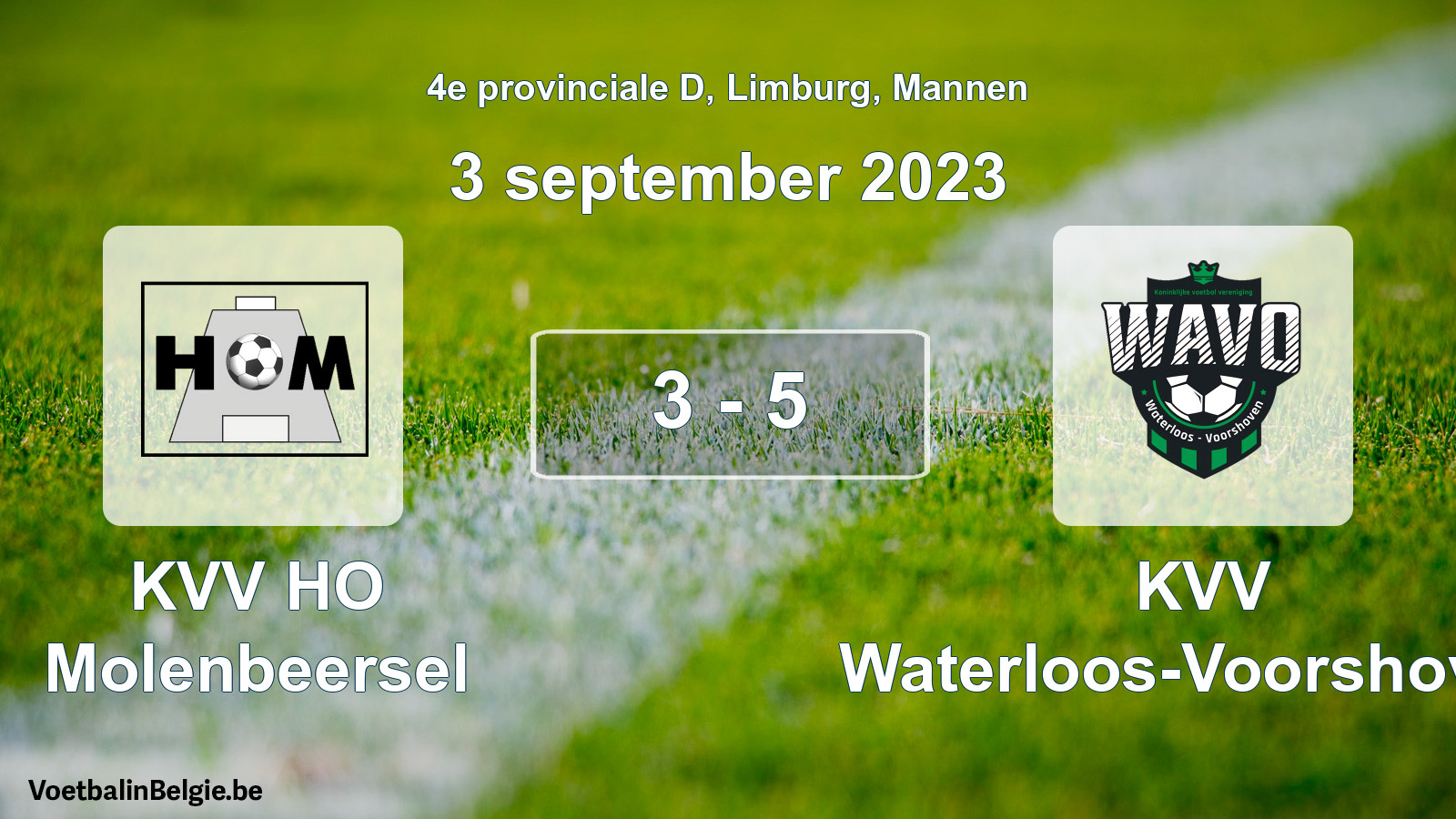 Gespeelde wedstrijd mannenvoetbal: KVV HO Molenbeersel - KVV Waterloos-Voorshoven 3 - 5 (3 september 2023)