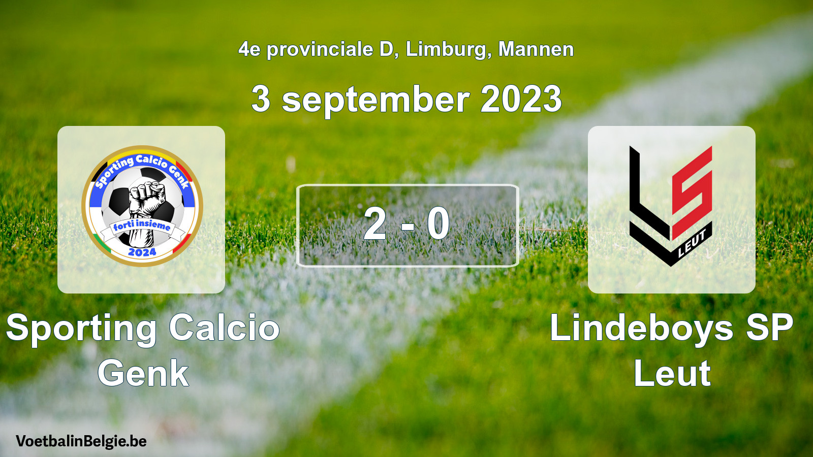 Gespeelde wedstrijd mannenvoetbal: Sporting Calcio Genk - Lindeboys SP Leut 2 - 0 (3 september 2023)