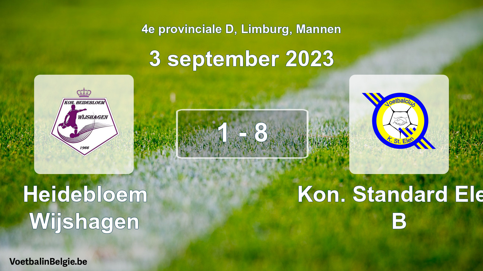 Gespeelde wedstrijd mannenvoetbal: Heidebloem Wijshagen - Kon. Standard Elen B 1 - 8 (3 september 2023)