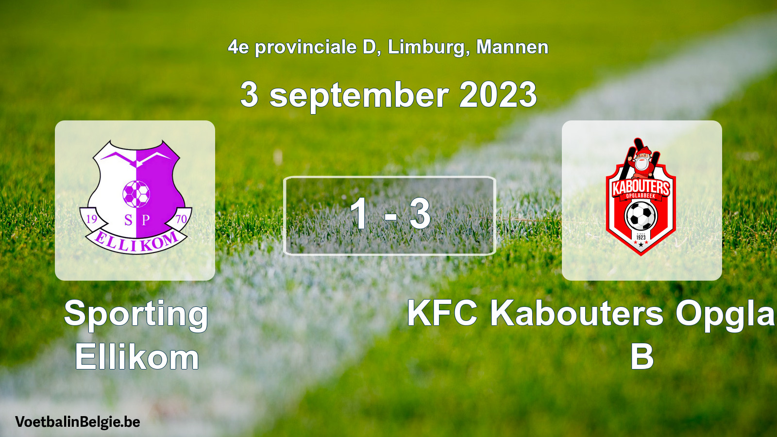 Gespeelde wedstrijd mannenvoetbal: Sporting Ellikom - KFC Kabouters Opglabbeek B 1 - 3 (3 september 2023)
