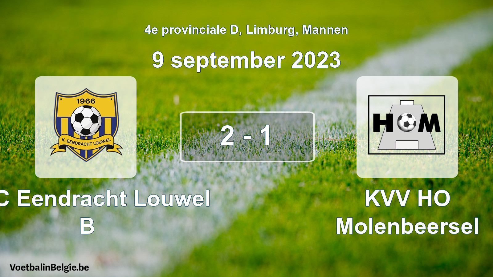 Gespeelde wedstrijd mannenvoetbal: KFC Eendracht Louwel B - KVV HO Molenbeersel 2 - 1 (9 september 2023)