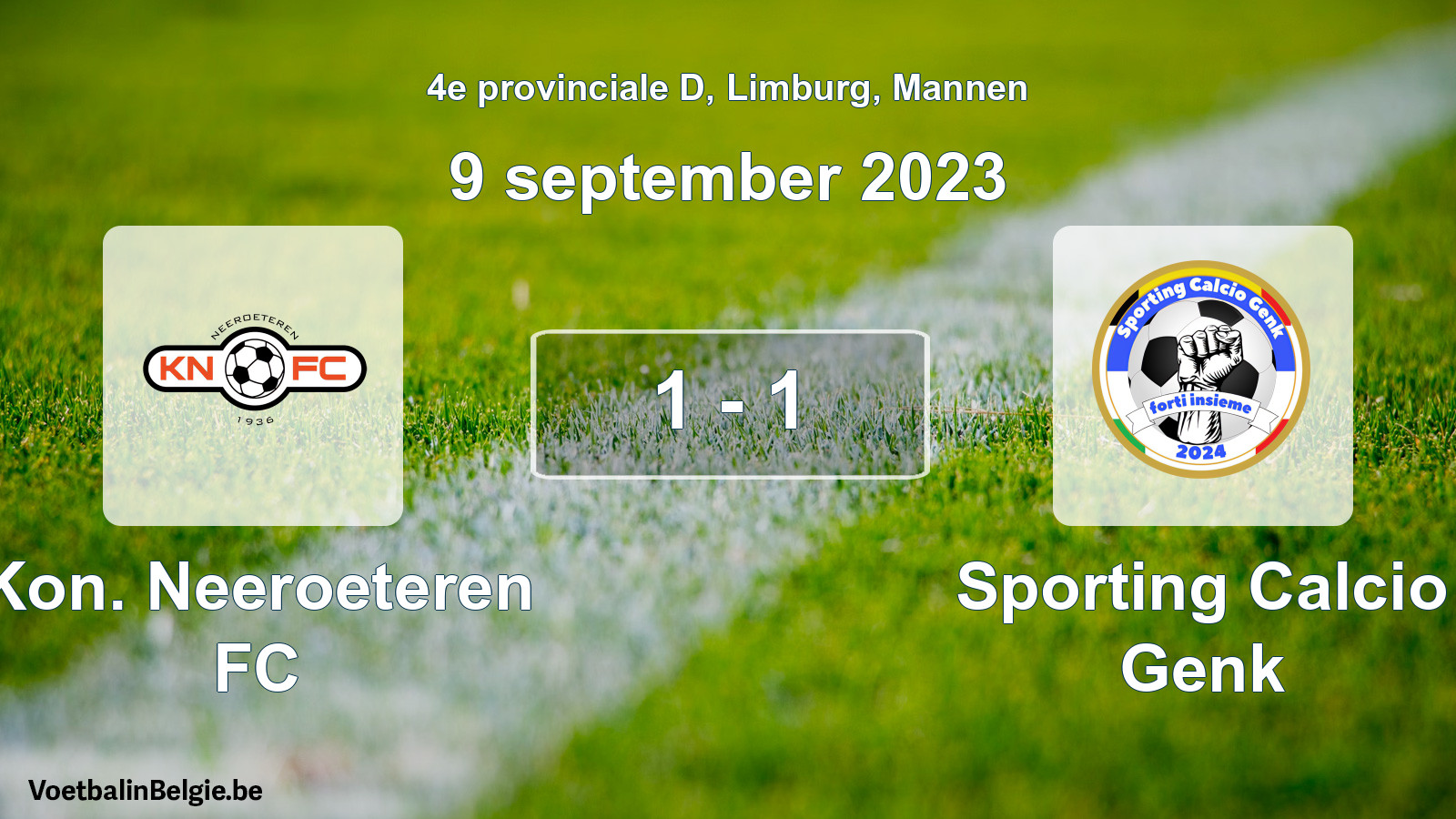 Gespeelde wedstrijd mannenvoetbal: Kon. Neeroeteren FC - Sporting Calcio Genk 1 - 1 (9 september 2023)