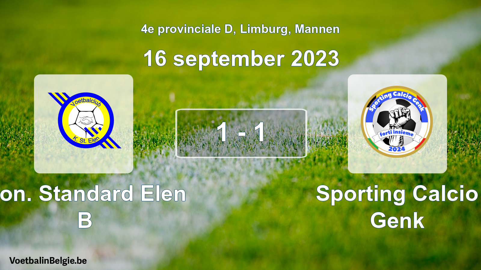 Gespeelde wedstrijd mannenvoetbal: Kon. Standard Elen B - Sporting Calcio Genk 1 - 1 (16 september 2023)
