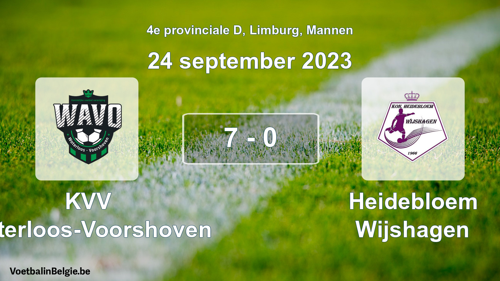 Gespeelde wedstrijd mannenvoetbal: KVV Waterloos-Voorshoven - Heidebloem Wijshagen 7 - 0 (24 september 2023)