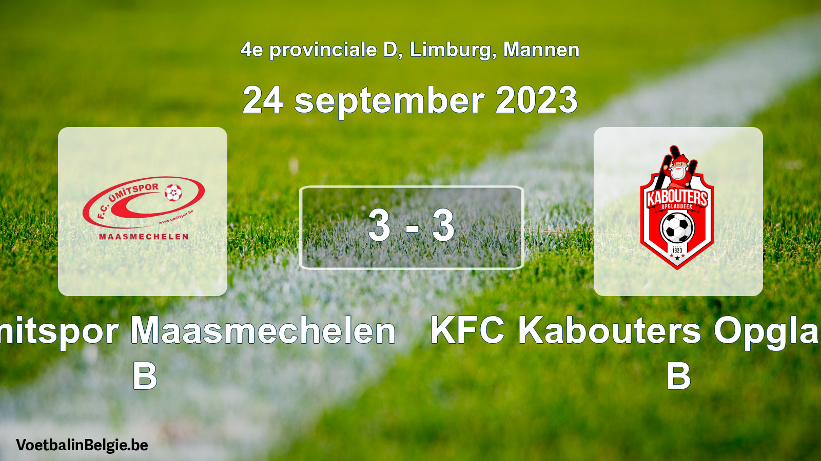 Gespeelde wedstrijd mannenvoetbal: FC Ümitspor Maasmechelen B - KFC Kabouters Opglabbeek B 3 - 3 (24 september 2023)
