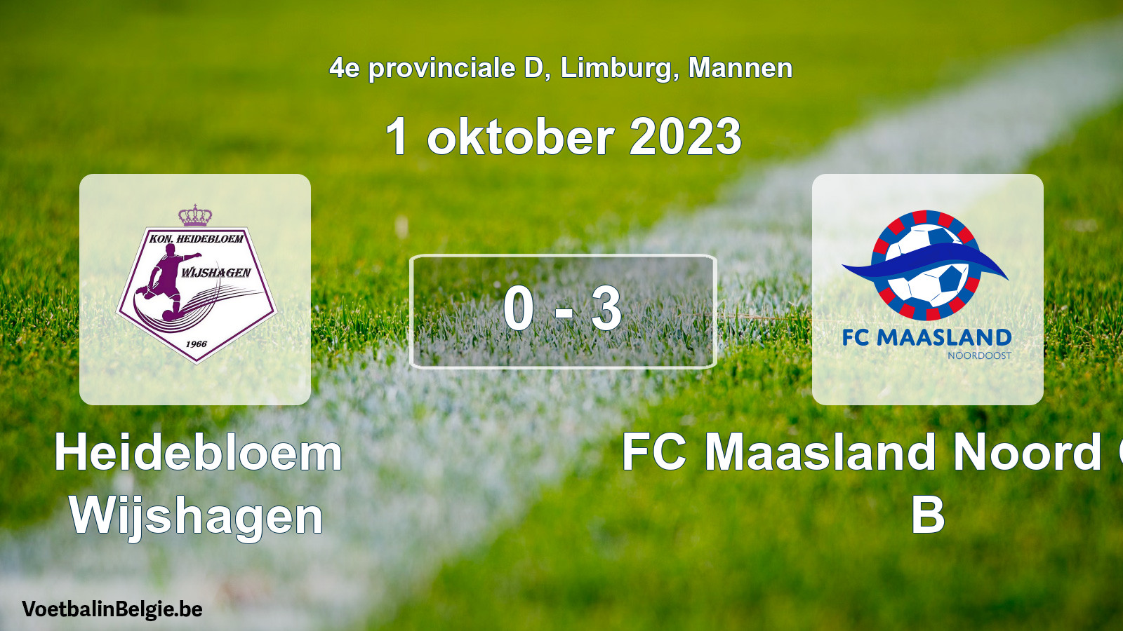 Gespeelde wedstrijd mannenvoetbal: Heidebloem Wijshagen - FC Maasland Noord Oost B 0 - 3 (1 oktober 2023)