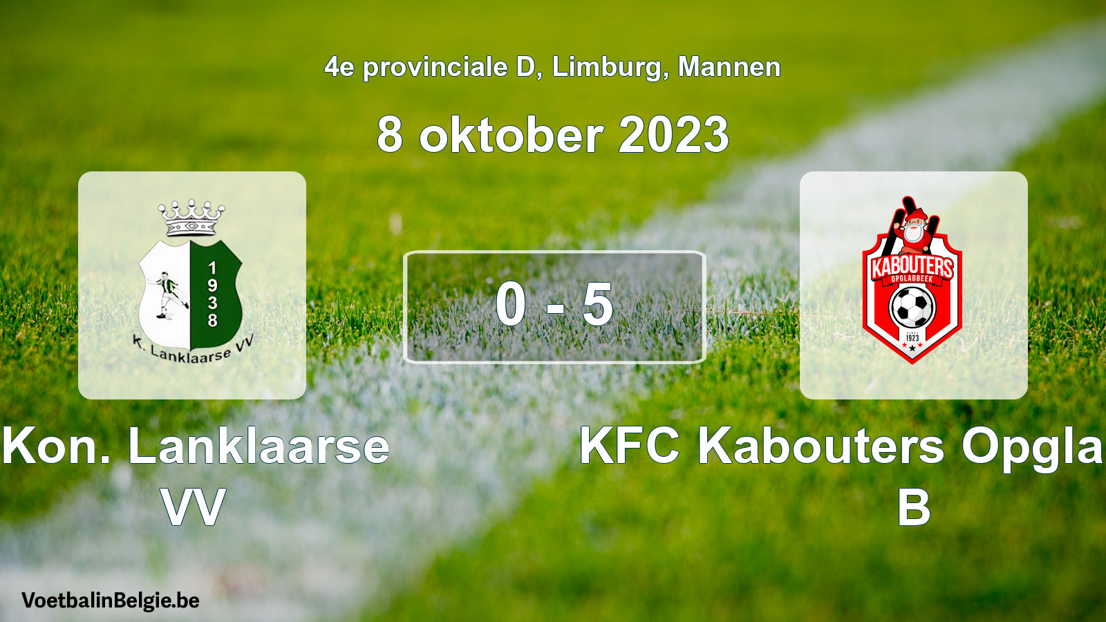 Gespeelde wedstrijd mannenvoetbal: Kon. Lanklaarse VV - KFC Kabouters Opglabbeek B 0 - 5 (8 oktober 2023)