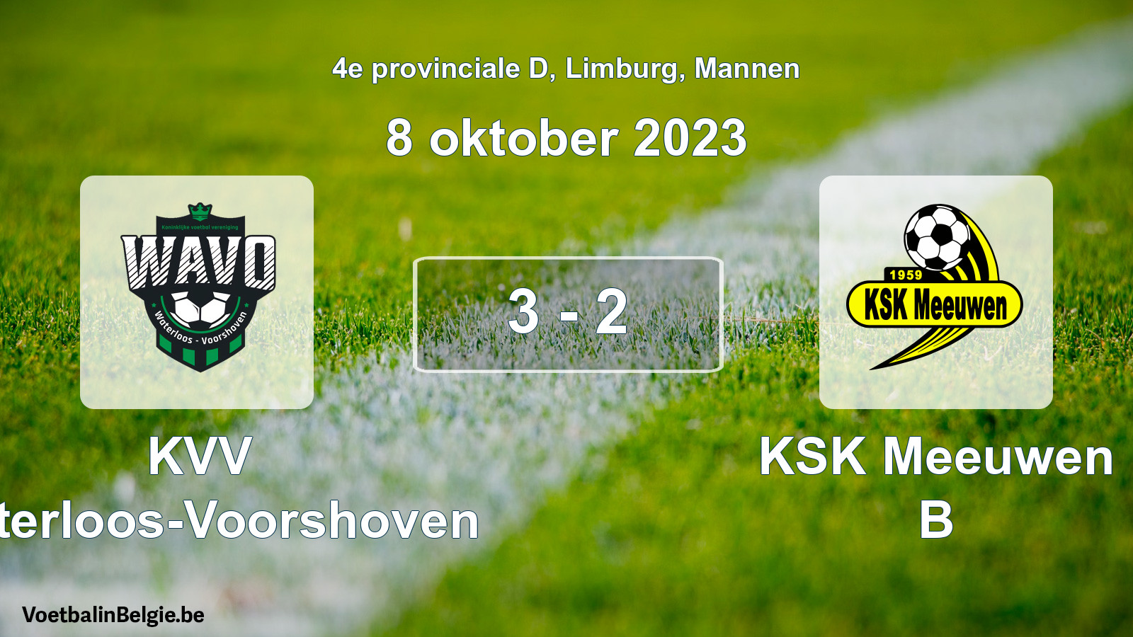 Gespeelde wedstrijd mannenvoetbal: KVV Waterloos-Voorshoven - KSK Meeuwen B 3 - 2 (8 oktober 2023)