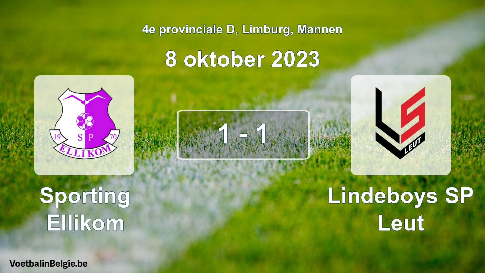 Gespeelde wedstrijd mannenvoetbal: Sporting Ellikom - Lindeboys SP Leut 1 - 1 (8 oktober 2023)