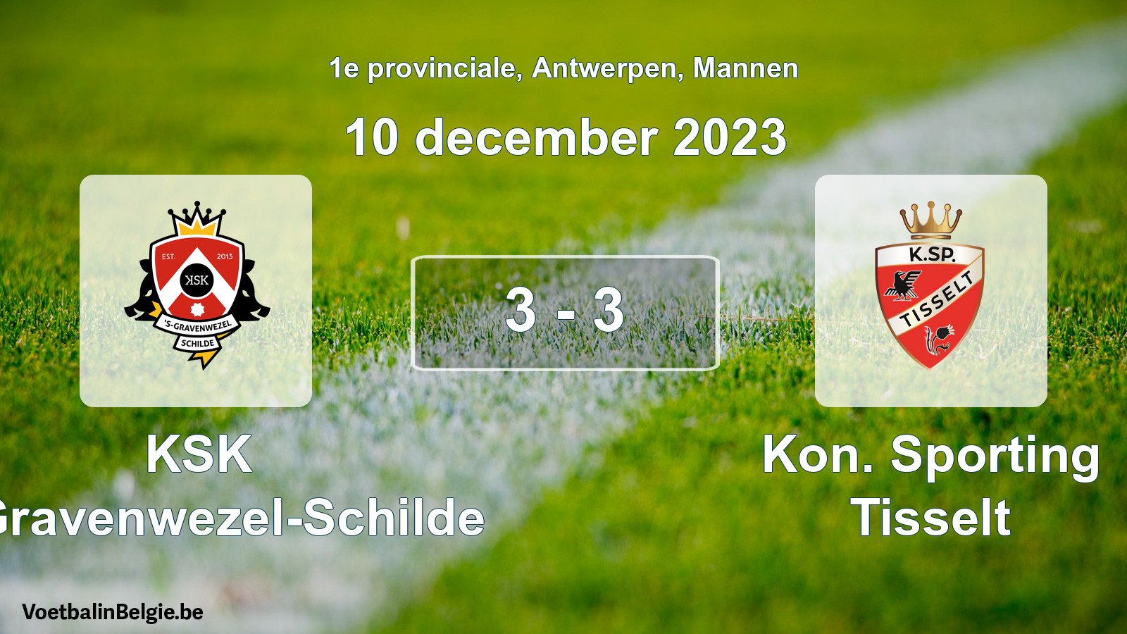 Gespeelde wedstrijd mannenvoetbal: KSK 's-Gravenwezel-Schilde - Kon. Sporting Tisselt 3 - 3 (10 december 2023)
