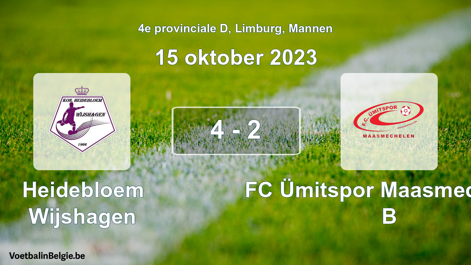 Played match men football: Heidebloem Wijshagen - FC Ümitspor Maasmechelen B 4 - 2 (15 October 2023)