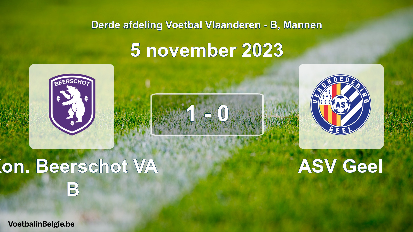 Gespeelde wedstrijd mannenvoetbal: Kon. Beerschot VA B - ASV Geel 1 - 0 (5 november 2023)