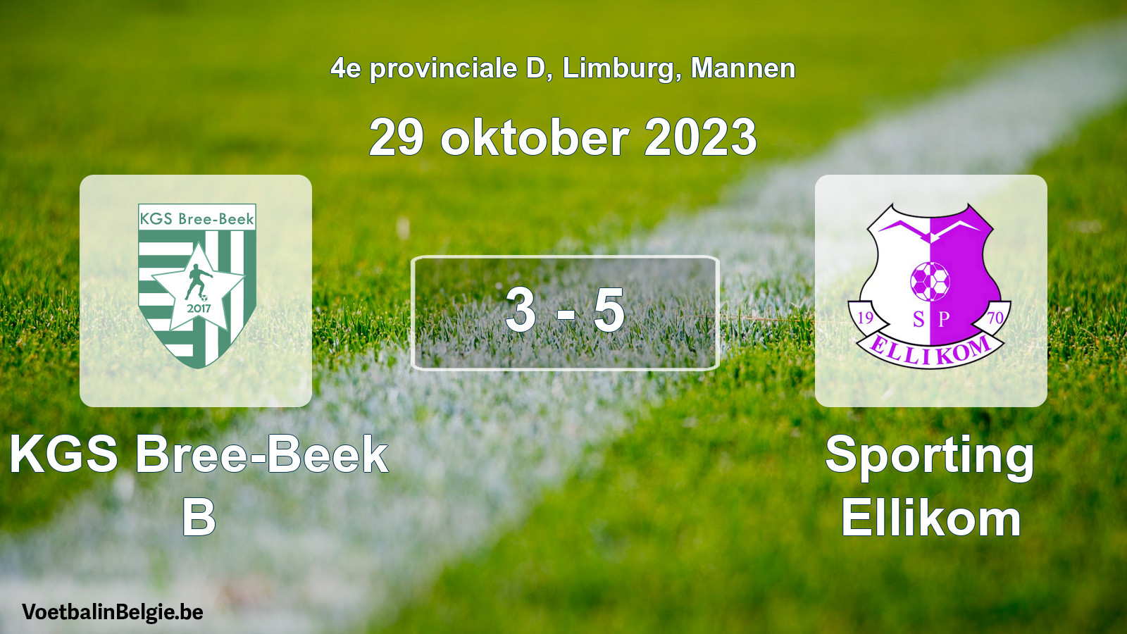 Gespeelde wedstrijd mannenvoetbal: KGS Bree-Beek B - Sporting Ellikom 3 - 5 (29 oktober 2023)
