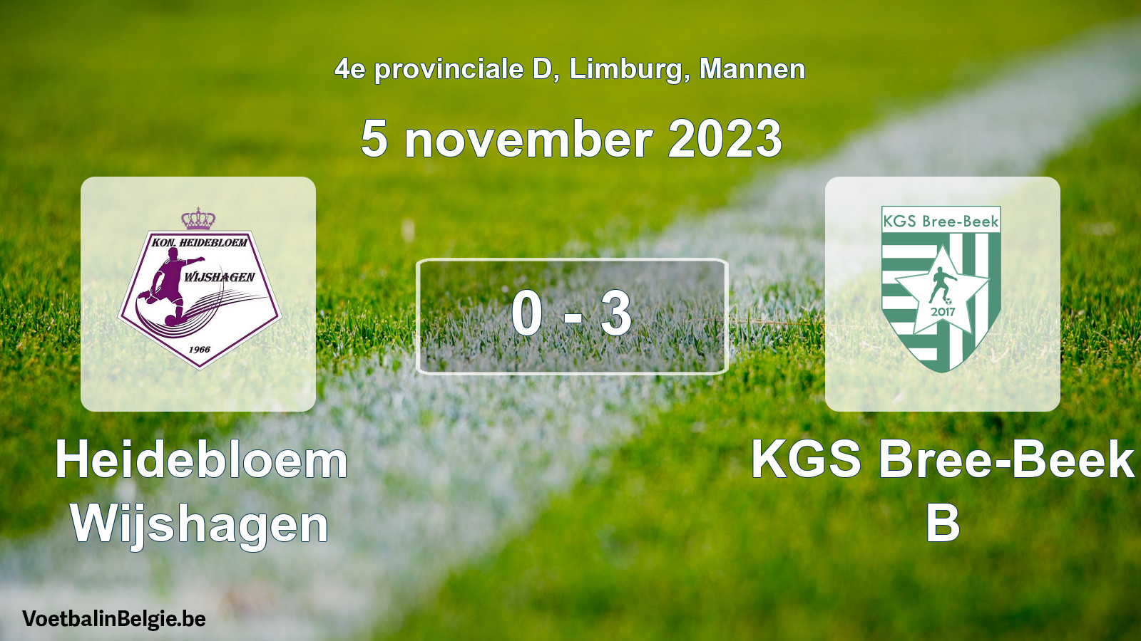 Gespeelde wedstrijd mannenvoetbal: Heidebloem Wijshagen - KGS Bree-Beek B 0 - 3 (5 november 2023)