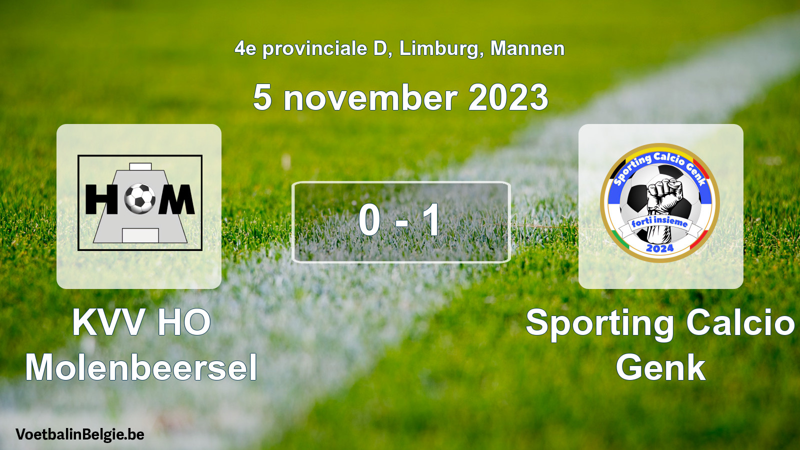 Gespeelde wedstrijd mannenvoetbal: KVV HO Molenbeersel - Sporting Calcio Genk 0 - 1 (5 november 2023)