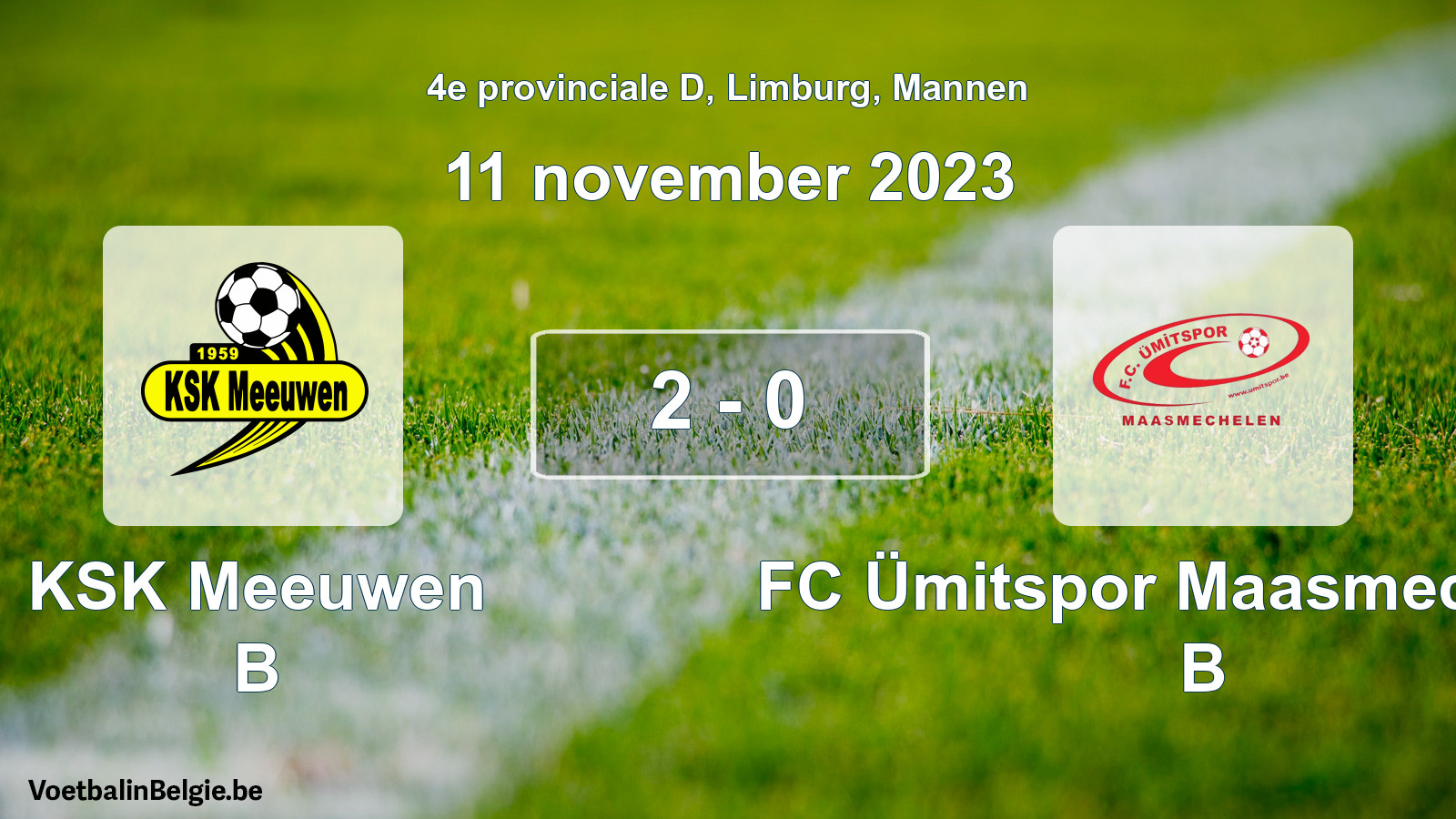 Gespeelde wedstrijd mannenvoetbal: KSK Meeuwen B - FC Ümitspor Maasmechelen B 2 - 0 (11 november 2023)