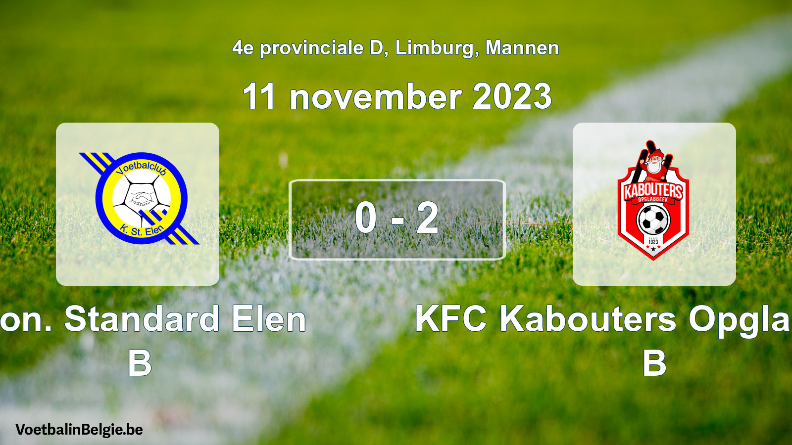 Gespeelde wedstrijd mannenvoetbal: Kon. Standard Elen B - KFC Kabouters Opglabbeek B 0 - 2 (11 november 2023)