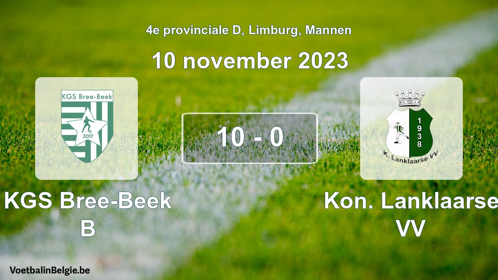 Gespeelde wedstrijd mannenvoetbal: KGS Bree-Beek B - Kon. Lanklaarse VV 10 - 0 (10 november 2023)