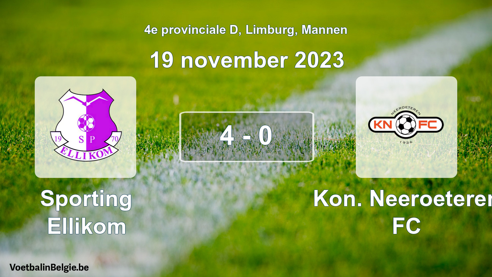 Gespeelde wedstrijd mannenvoetbal: Sporting Ellikom - Kon. Neeroeteren FC 4 - 0 (19 november 2023)