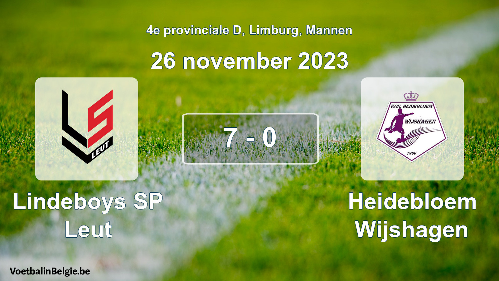 Gespeelde wedstrijd mannenvoetbal: Lindeboys SP Leut - Heidebloem Wijshagen 7 - 0 (26 november 2023)