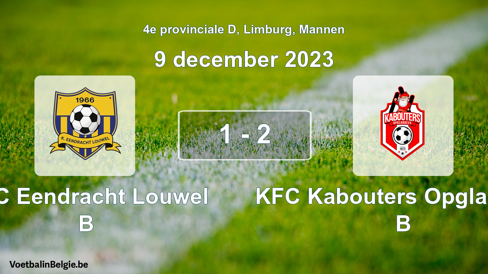 Gespeelde wedstrijd mannenvoetbal: KFC Eendracht Louwel B - KFC Kabouters Opglabbeek B 1 - 2 (9 december 2023)