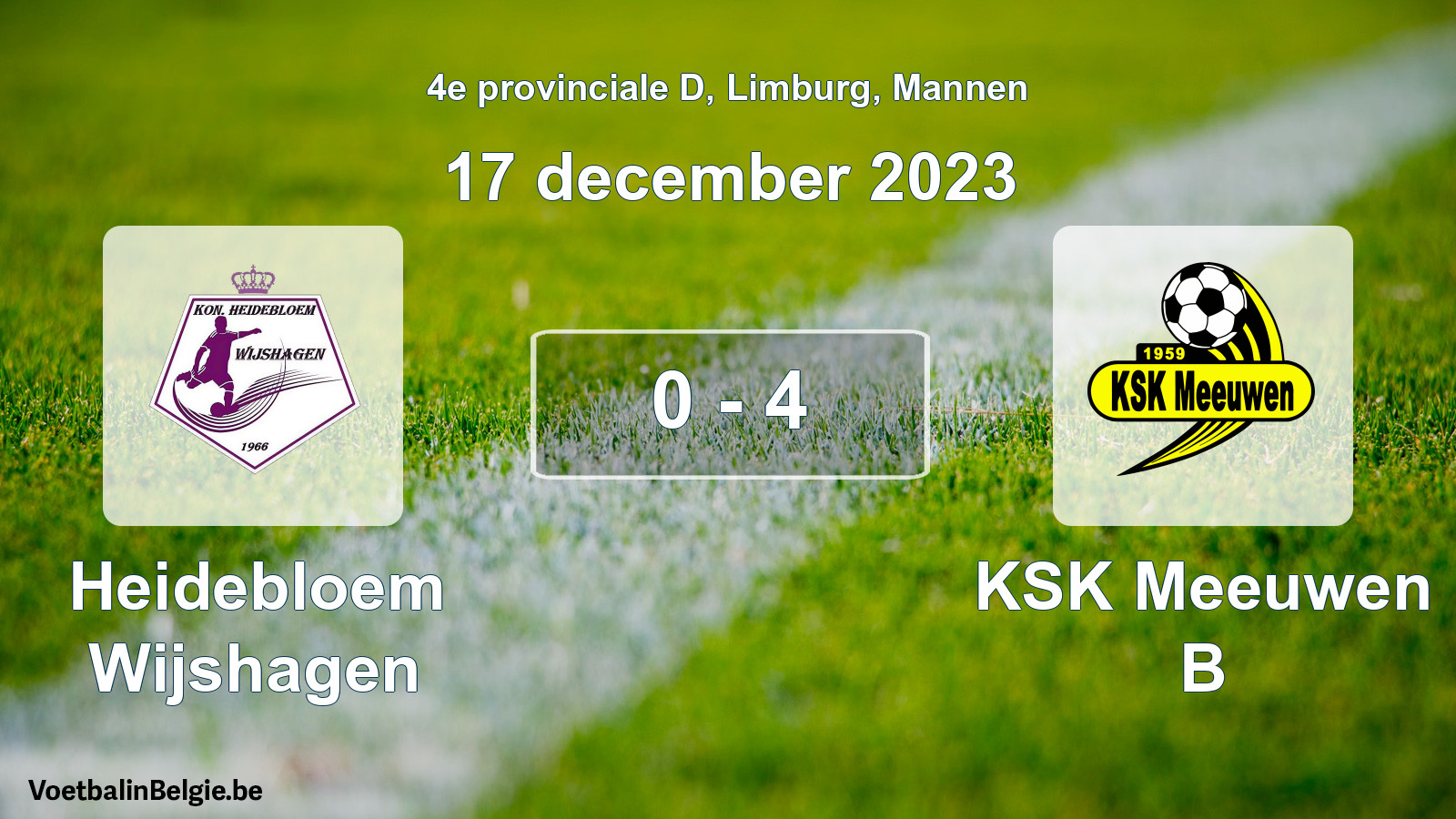 Gespeelde wedstrijd mannenvoetbal: Heidebloem Wijshagen - KSK Meeuwen B 0 - 4 (17 december 2023)