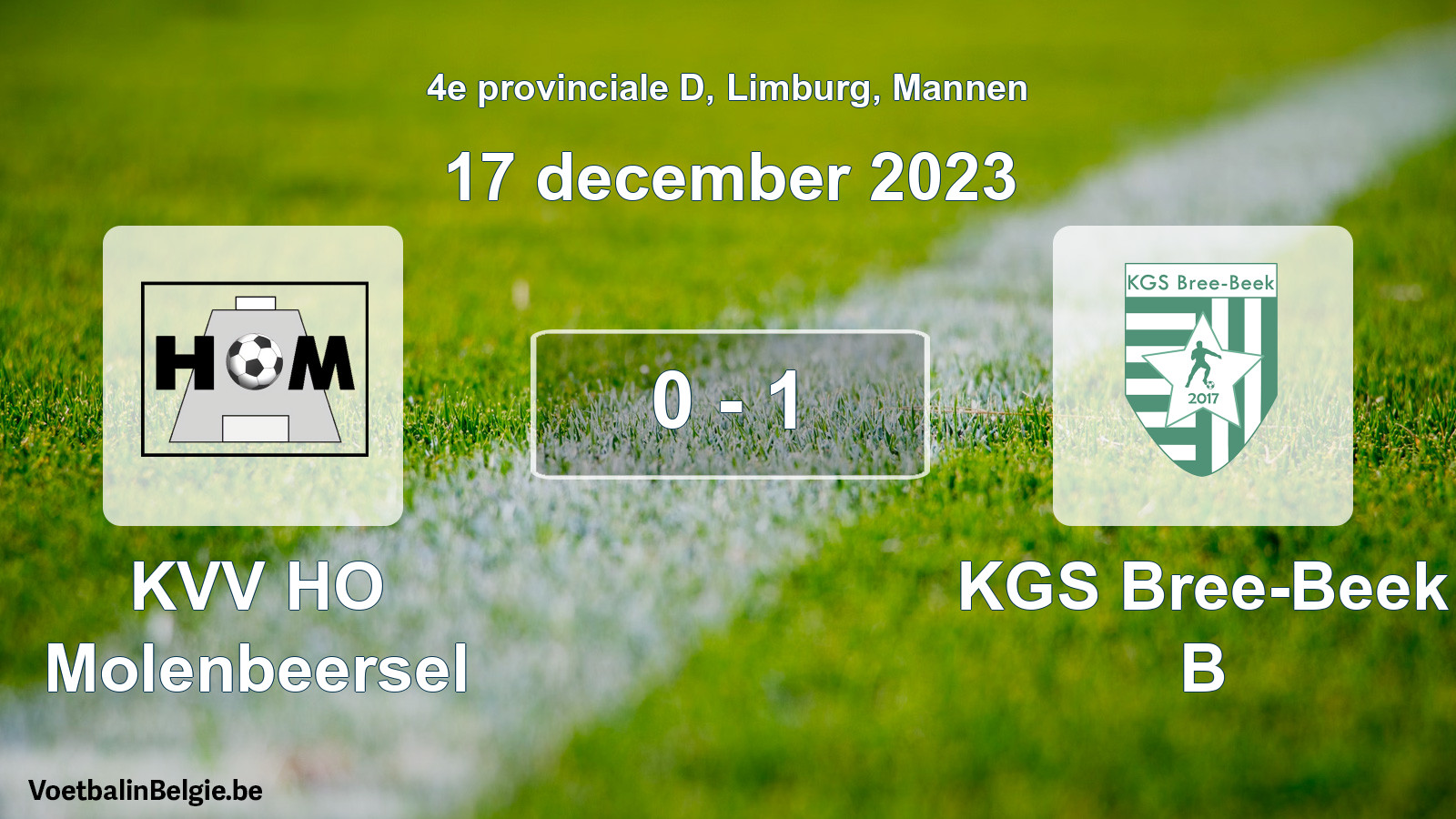 Gespeelde wedstrijd mannenvoetbal: KVV HO Molenbeersel - KGS Bree-Beek B 0 - 1 (17 december 2023)