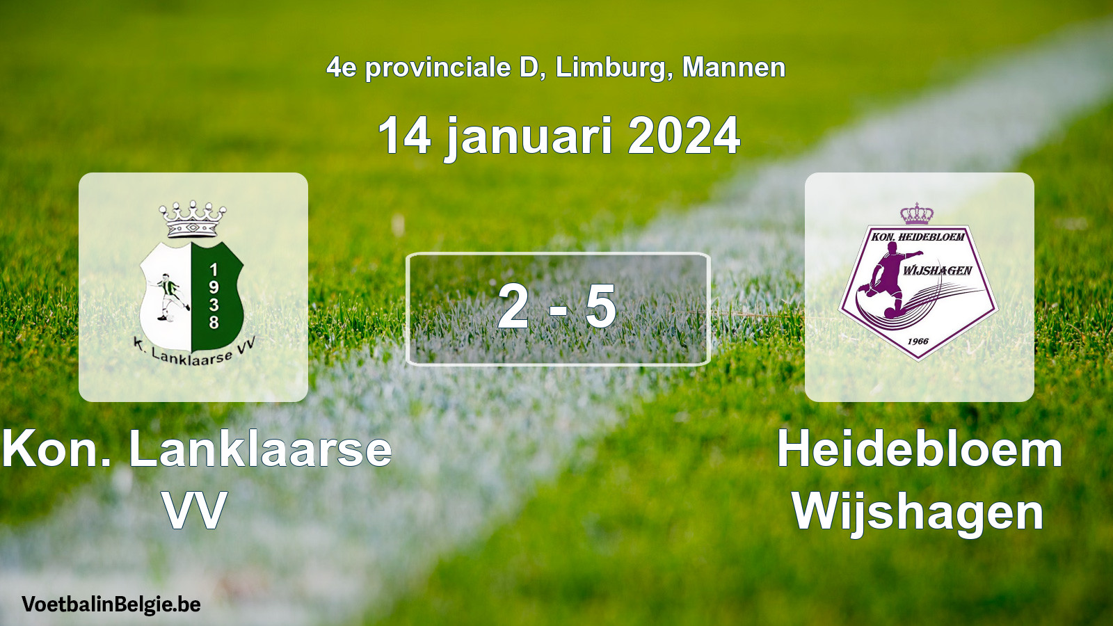 Gespeelde wedstrijd mannenvoetbal: Kon. Lanklaarse VV - Heidebloem Wijshagen 2 - 5 (14 januari 2024)