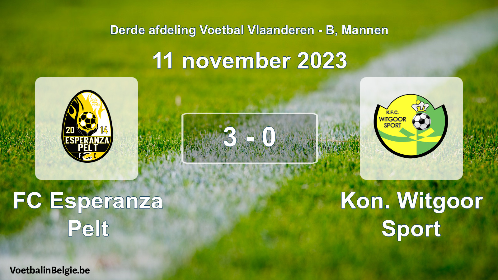 Gespeelde wedstrijd mannenvoetbal: FC Esperanza Pelt - Kon. Witgoor Sport 3 - 0 (11 november 2023)