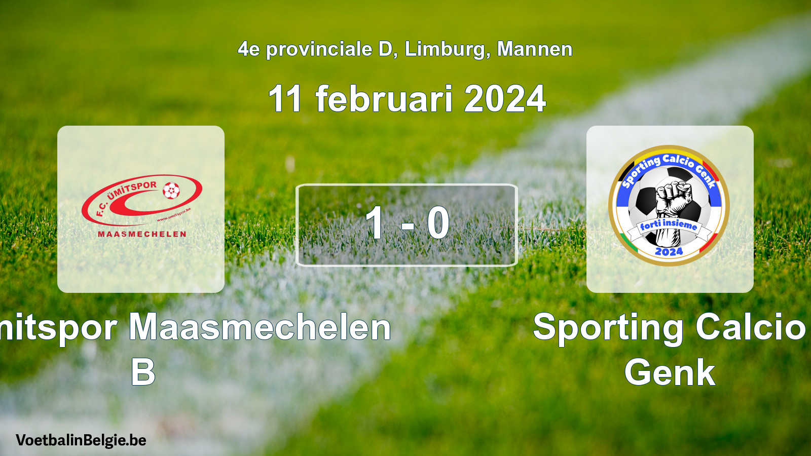 Gespeelde wedstrijd mannenvoetbal: FC Ümitspor Maasmechelen B - Sporting Calcio Genk 1 - 0 (11 februari 2024)