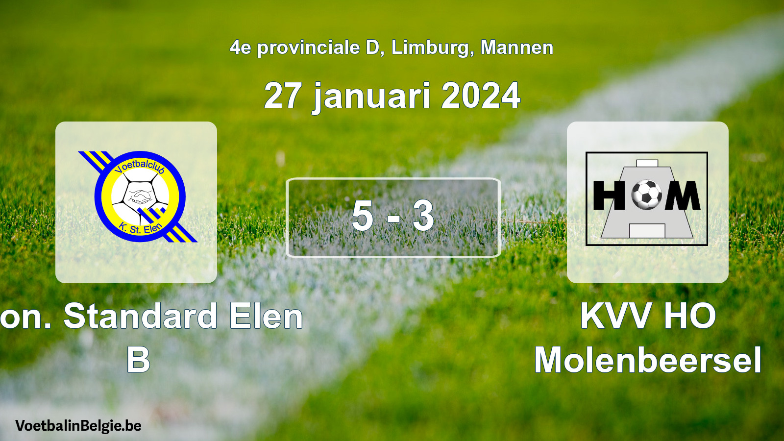 Gespeelde wedstrijd mannenvoetbal: Kon. Standard Elen B - KVV HO Molenbeersel 5 - 3 (27 januari 2024)