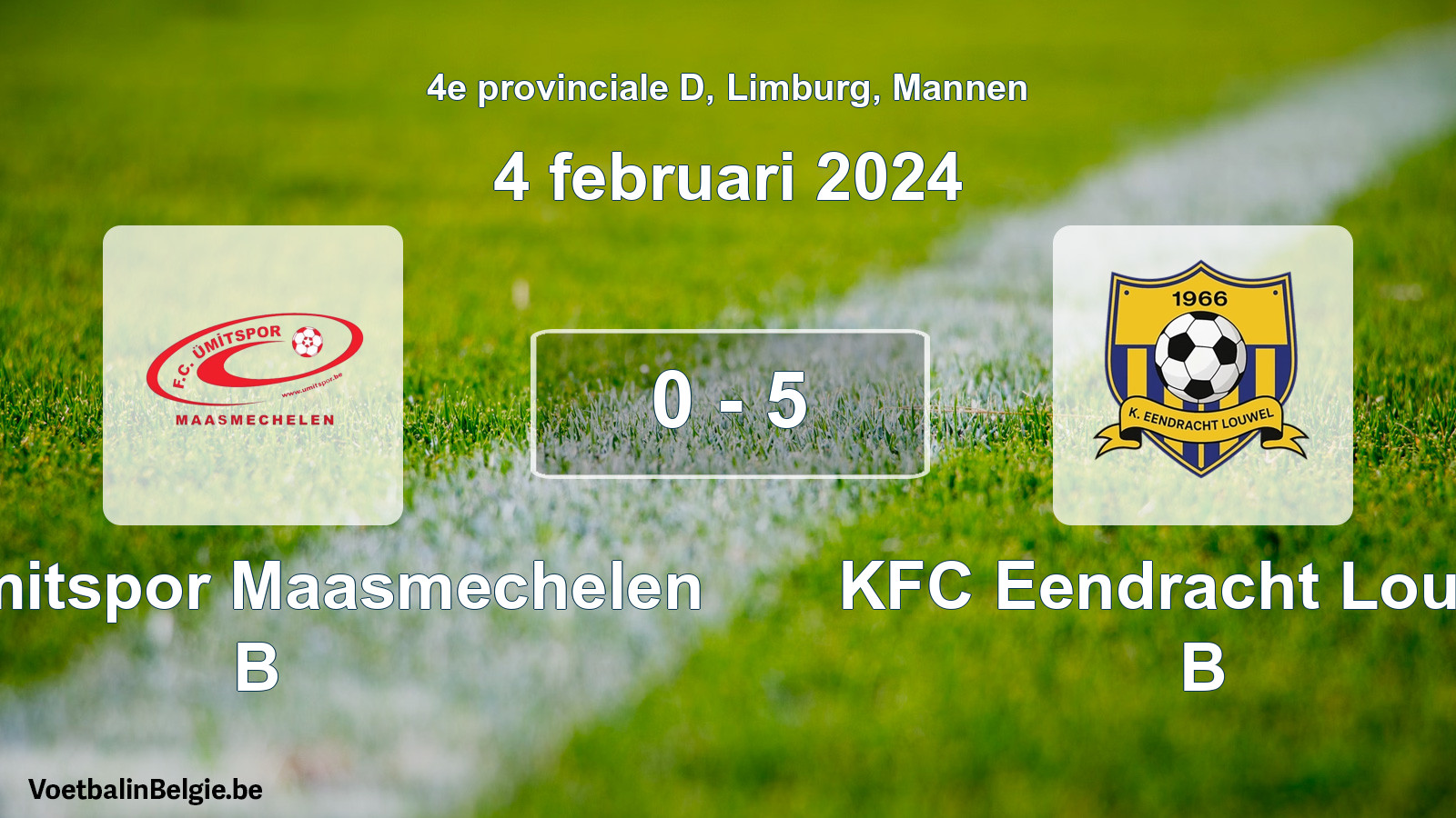 Gespeelde wedstrijd mannenvoetbal: FC Ümitspor Maasmechelen B - KFC Eendracht Louwel B 0 - 5 (4 februari 2024)