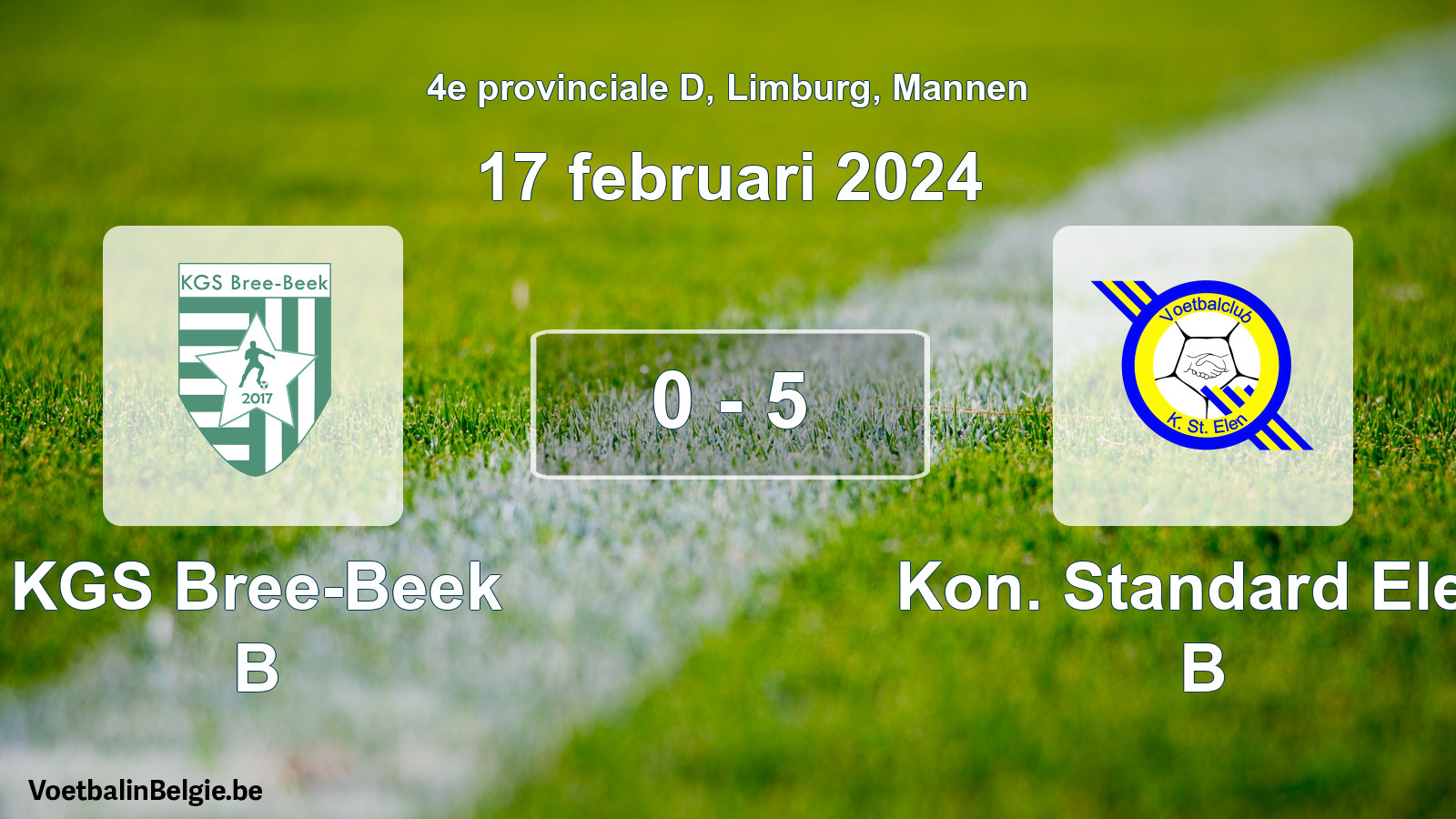 Gespeelde wedstrijd mannenvoetbal: KGS Bree-Beek B - Kon. Standard Elen B 0 - 5 (17 februari 2024)
