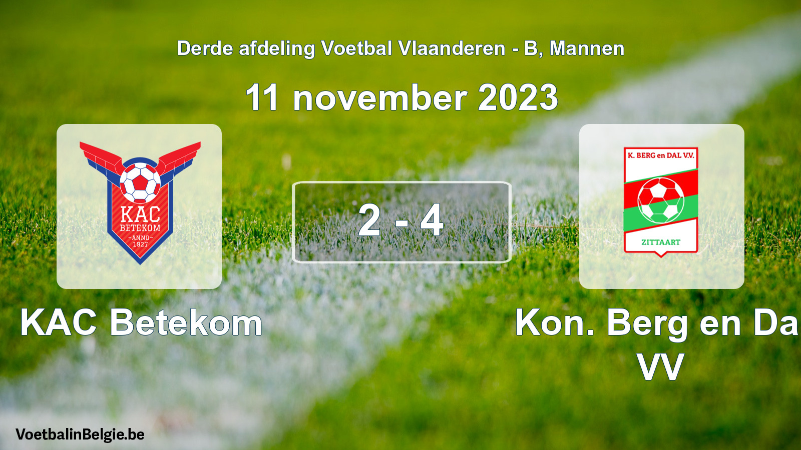 Gespeelde wedstrijd mannenvoetbal: KAC Betekom - Kon. Berg en Dal VV 2 - 4 (11 november 2023)
