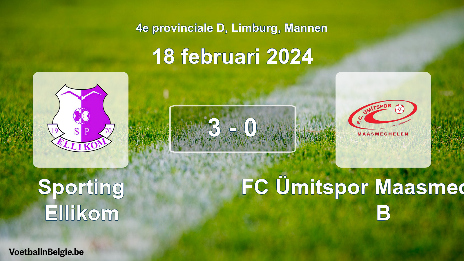 Gespeelde wedstrijd mannenvoetbal: Sporting Ellikom - FC Ümitspor Maasmechelen B 3 - 0 (18 februari 2024)