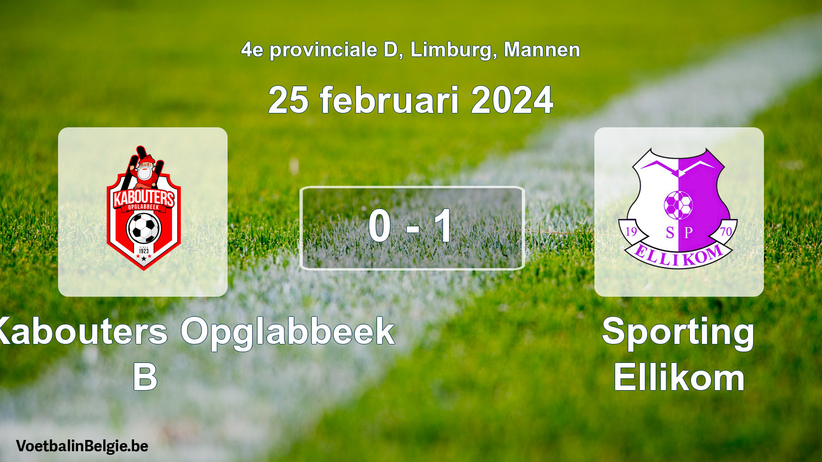 Gespeelde wedstrijd mannenvoetbal: KFC Kabouters Opglabbeek B - Sporting Ellikom 0 - 1 (25 februari 2024)