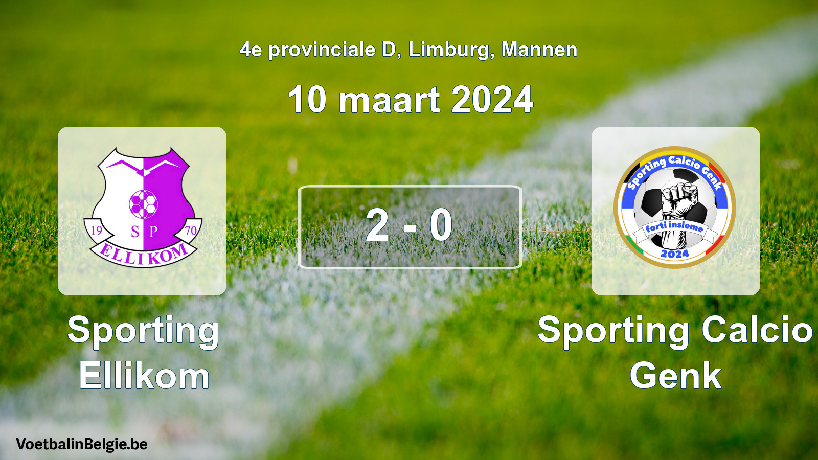 Gespeelde wedstrijd mannenvoetbal: Sporting Ellikom - Sporting Calcio Genk 2 - 0 (10 maart 2024)