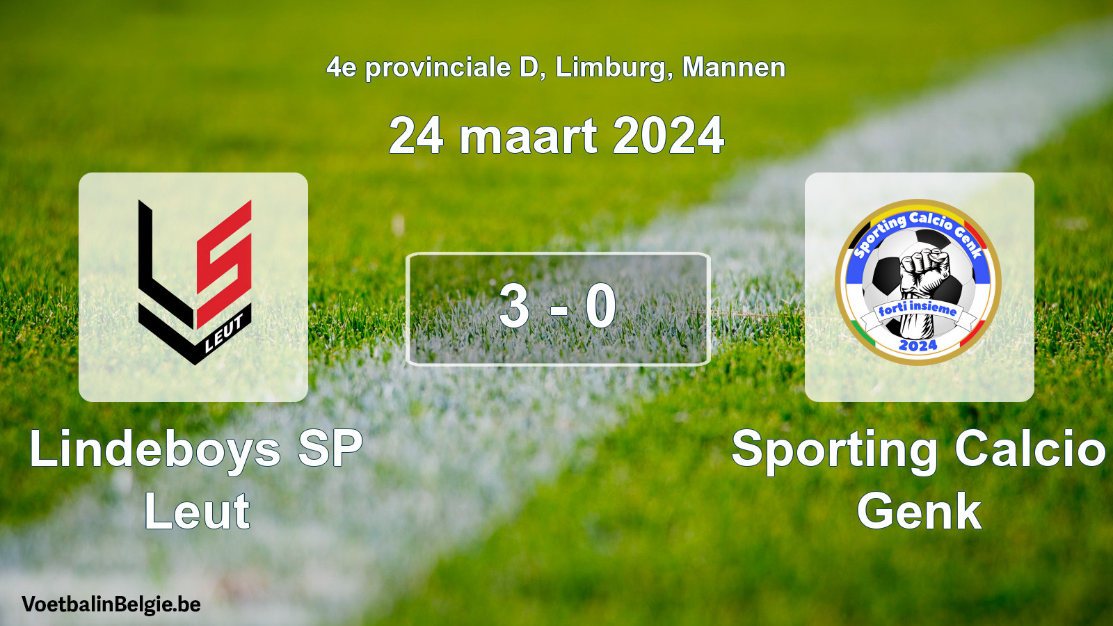 Gespeelde wedstrijd mannenvoetbal: Lindeboys SP Leut - Sporting Calcio Genk 3 - 0 (24 maart 2024)