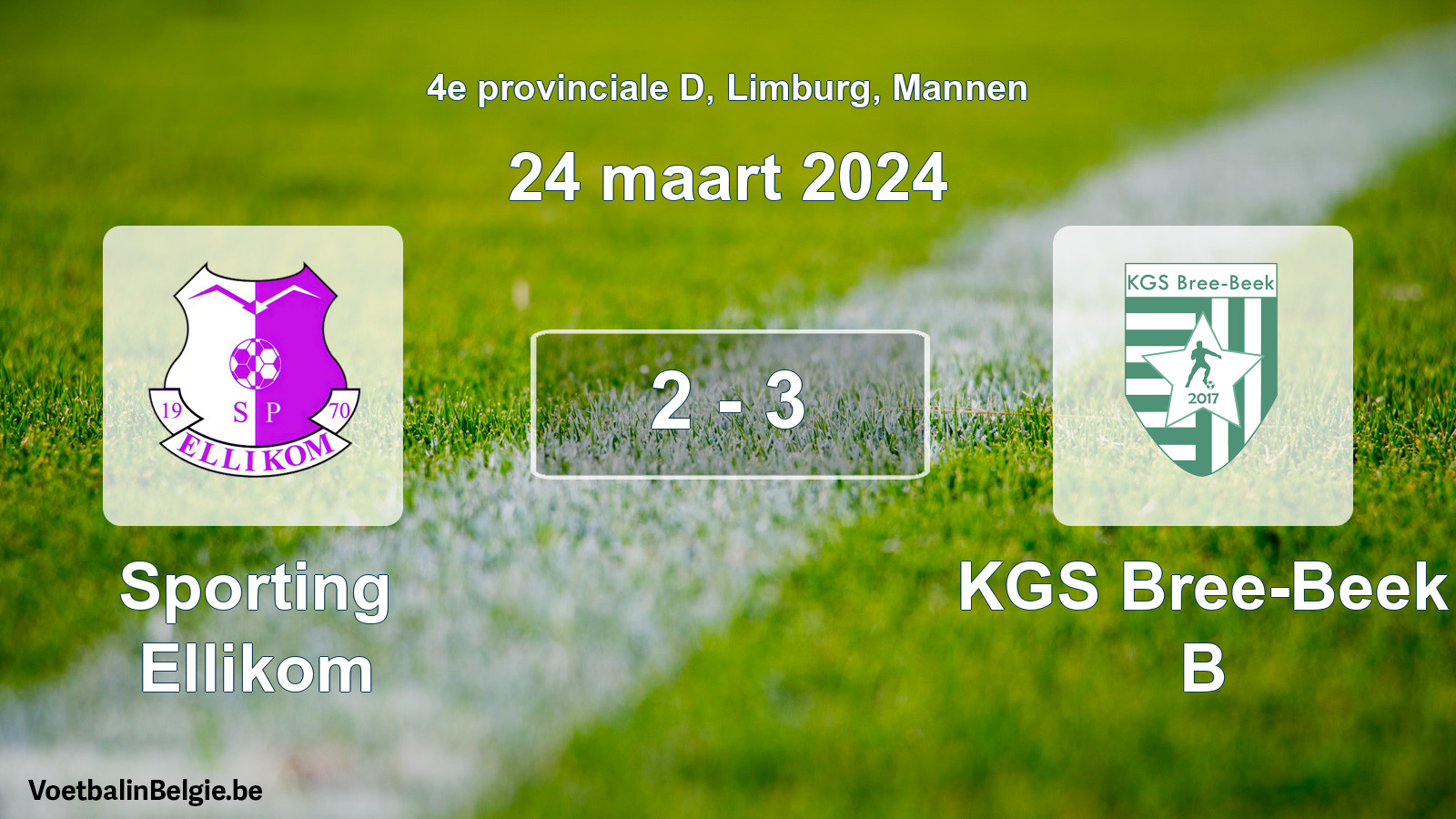 Gespeelde wedstrijd mannenvoetbal: Sporting Ellikom - KGS Bree-Beek B 2 - 3 (24 maart 2024)