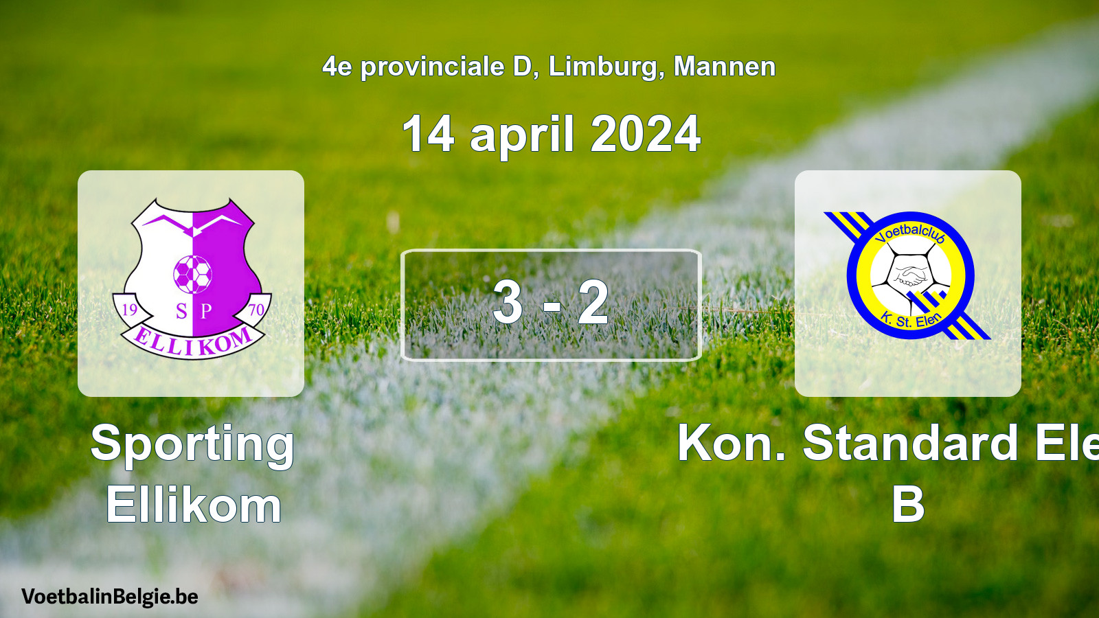Gespeelde wedstrijd mannenvoetbal: Sporting Ellikom - Kon. Standard Elen B 3 - 2 (14 april 2024)