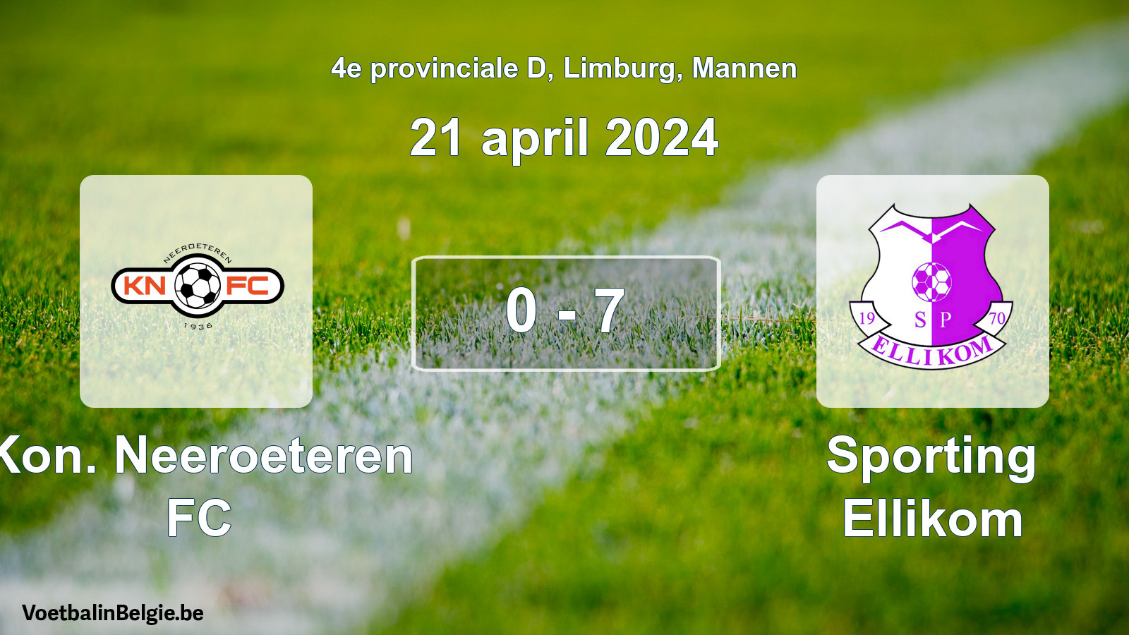 Gespeelde wedstrijd mannenvoetbal: Kon. Neeroeteren FC - Sporting Ellikom 0 - 7 (21 april 2024)