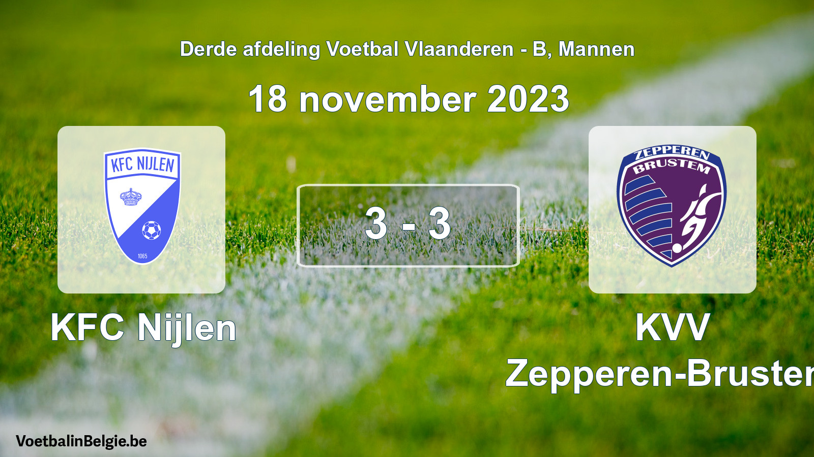 Gespeelde wedstrijd mannenvoetbal: KFC Nijlen - KVV Zepperen-Brustem 3 - 3 (18 november 2023)
