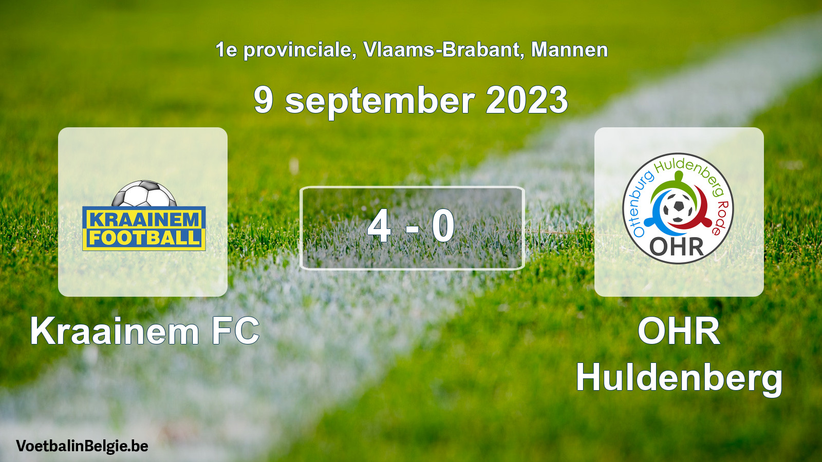 Gespeelde wedstrijd mannenvoetbal: Kraainem FC - OHR Huldenberg 4 - 0 (9 september 2023)