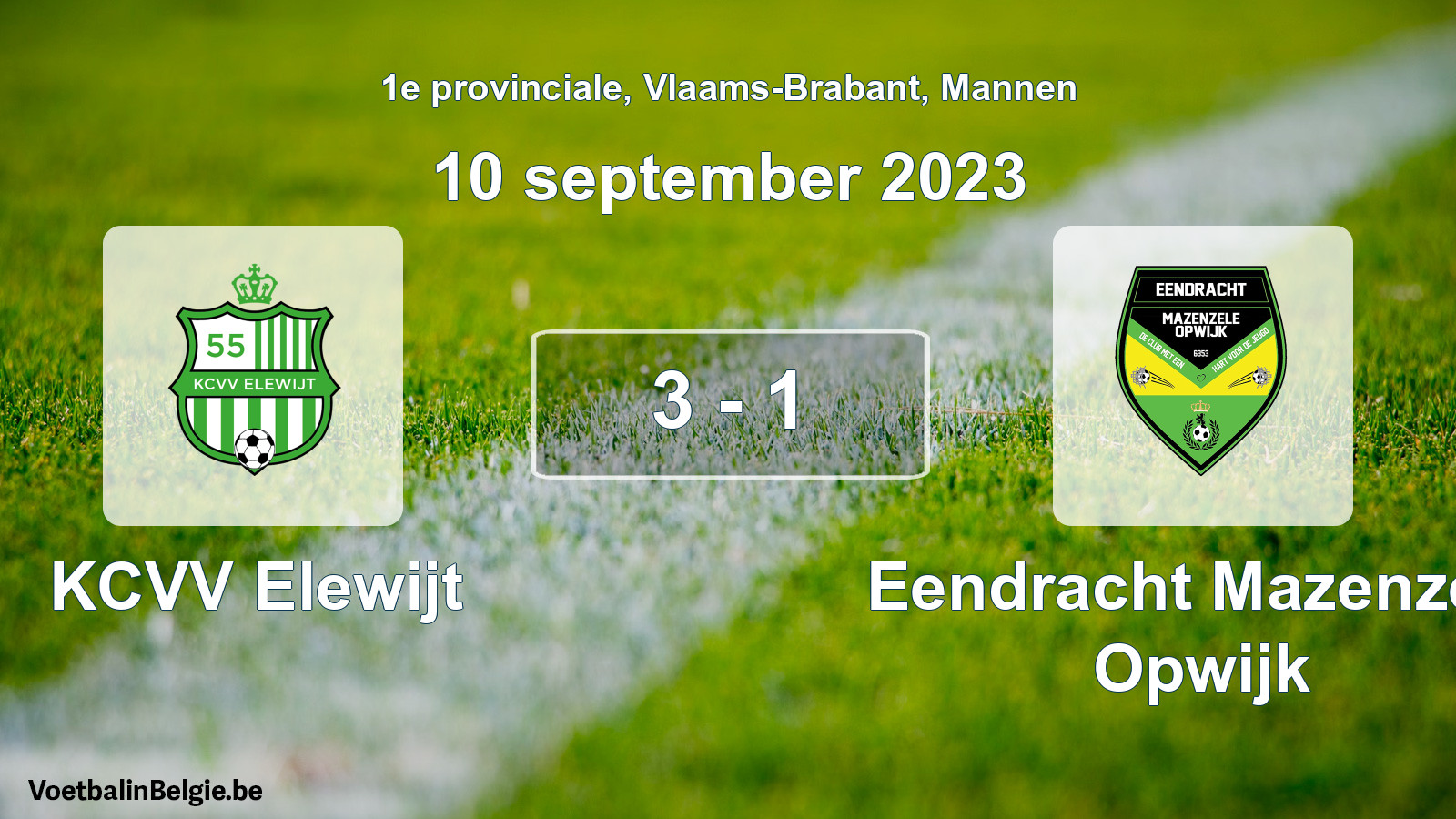 Gespeelde wedstrijd mannenvoetbal: KCVV Elewijt - Eendracht Mazenzele Opwijk 3 - 1 (10 september 2023)