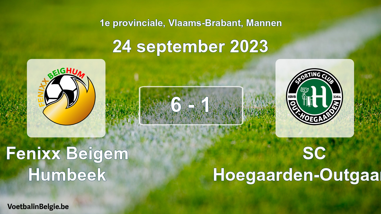 Gespeelde wedstrijd mannenvoetbal: Fenixx Beigem Humbeek - SC Hoegaarden-Outgaarden 6 - 1 (24 september 2023)