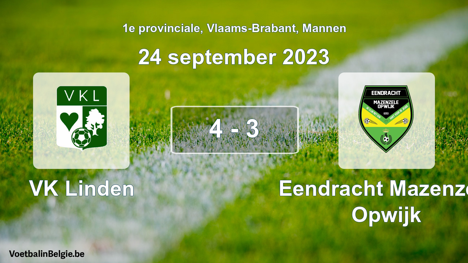 Gespeelde wedstrijd mannenvoetbal: VK Linden - Eendracht Mazenzele Opwijk 4 - 3 (24 september 2023)