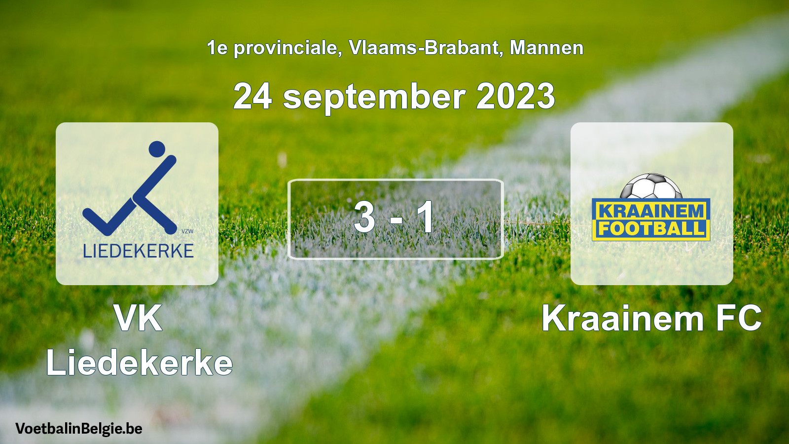 Gespeelde wedstrijd mannenvoetbal: VK Liedekerke - Kraainem FC 3 - 1 (24 september 2023)