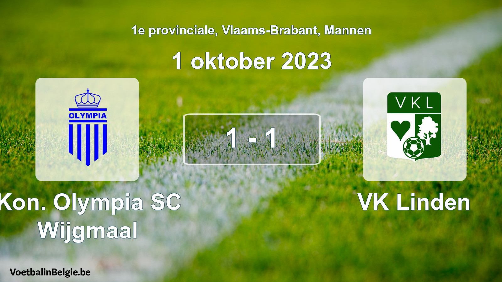 Gespeelde wedstrijd mannenvoetbal: Kon. Olympia SC Wijgmaal - VK Linden 1 - 1 (1 oktober 2023)