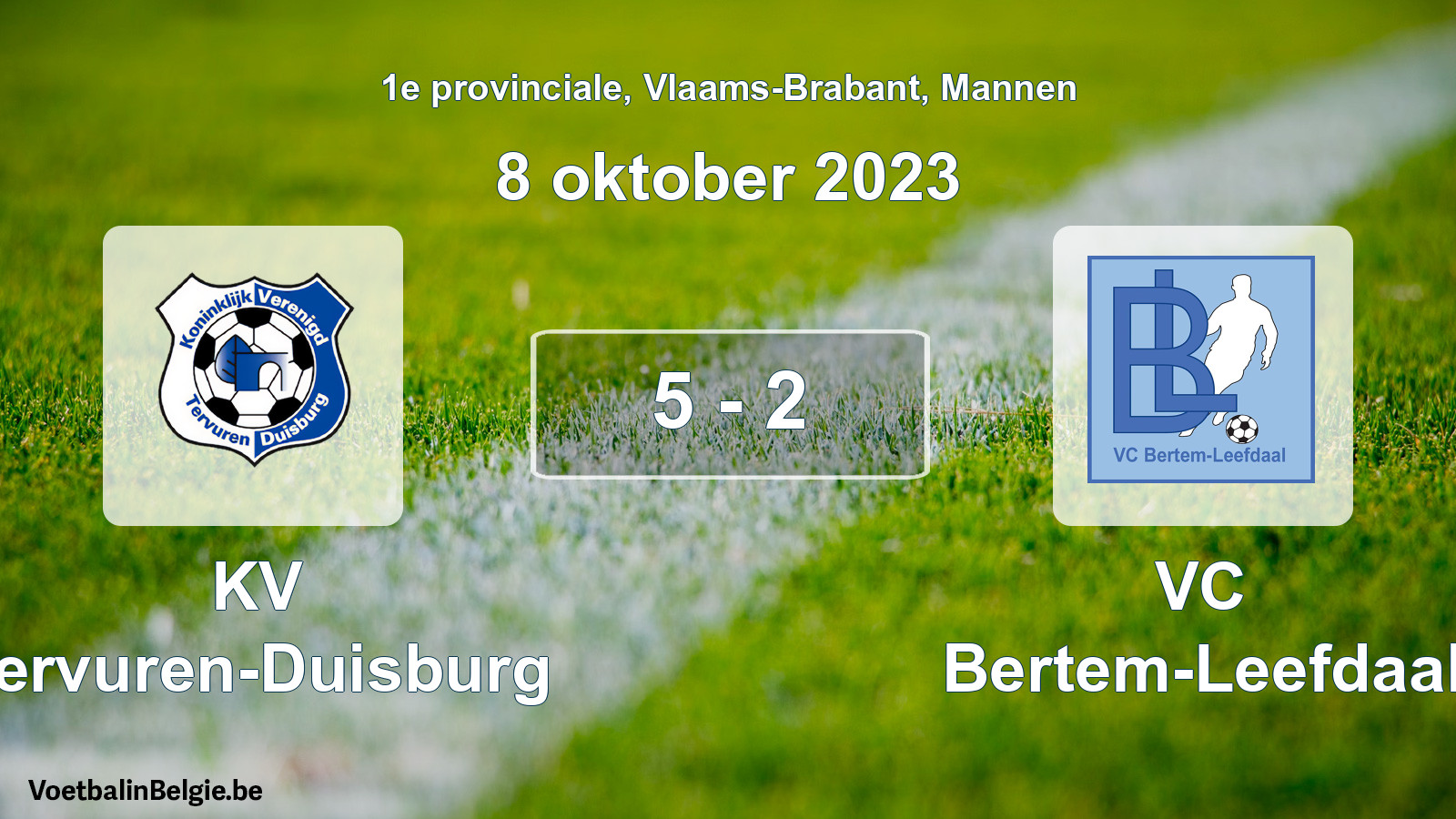 Gespeelde wedstrijd mannenvoetbal: KV Tervuren-Duisburg - VC Bertem-Leefdaal 5 - 2 (8 oktober 2023)